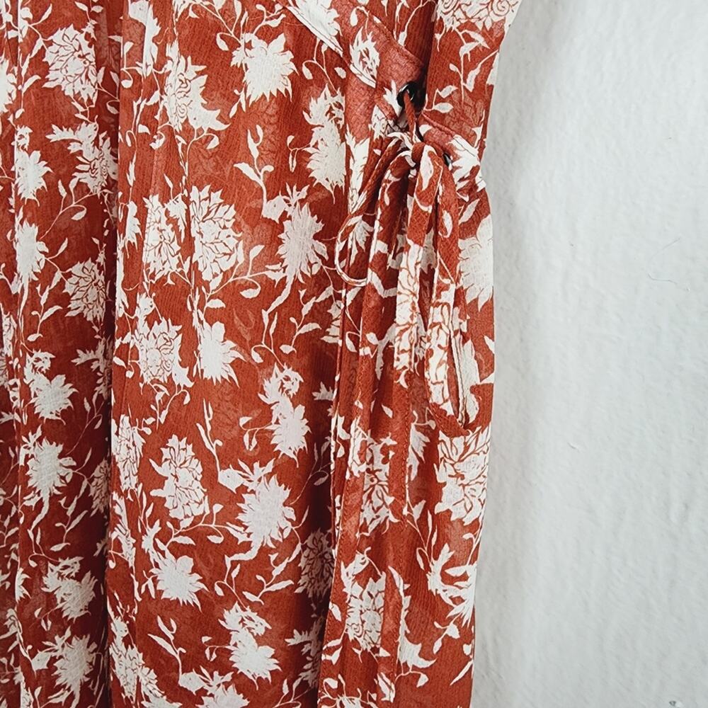 Rag & Bone Elysse Sheer Floral Midi Chiffon Dress Orange Boho Resort Wear XS - Picture 8 of 13